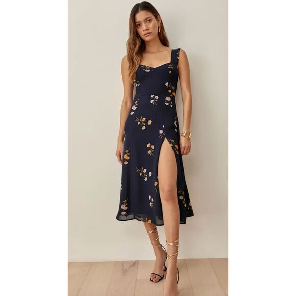 Reformation Fulton Midi Blue with Thigh Slit Size 6 - Picture 3 of 9